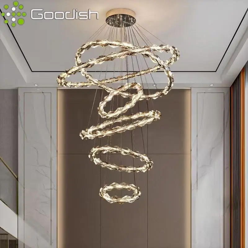 Luxe prachtige kristallen glansschakelaar LED-hanglampen Ronde interlacing Design-lampen voor lobby Woondecoratie Kroonluchter