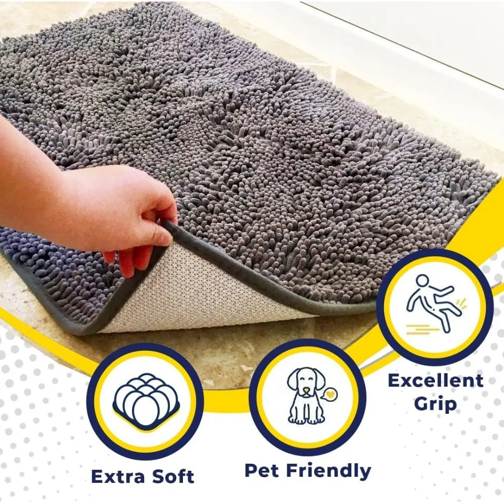 Super Absorbent Door Mat Indoor, Microfiber Quick Dry Chenille Entryway Rug, Non-Slip Front Door Mat, Indoor Mats for Entryway, Machine Washable Pet Rug, Grey 30"x19"