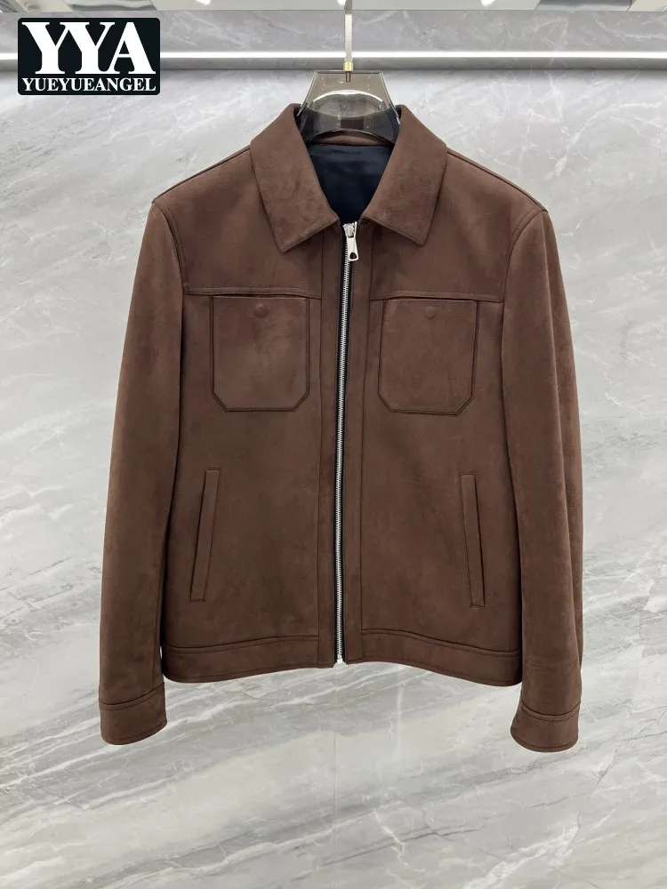

Mens Autumn Business Casual Faux Suede Jacket Turndown Collar Solid Color Zipper Vintage Outerwear Work Office Men Short Coat