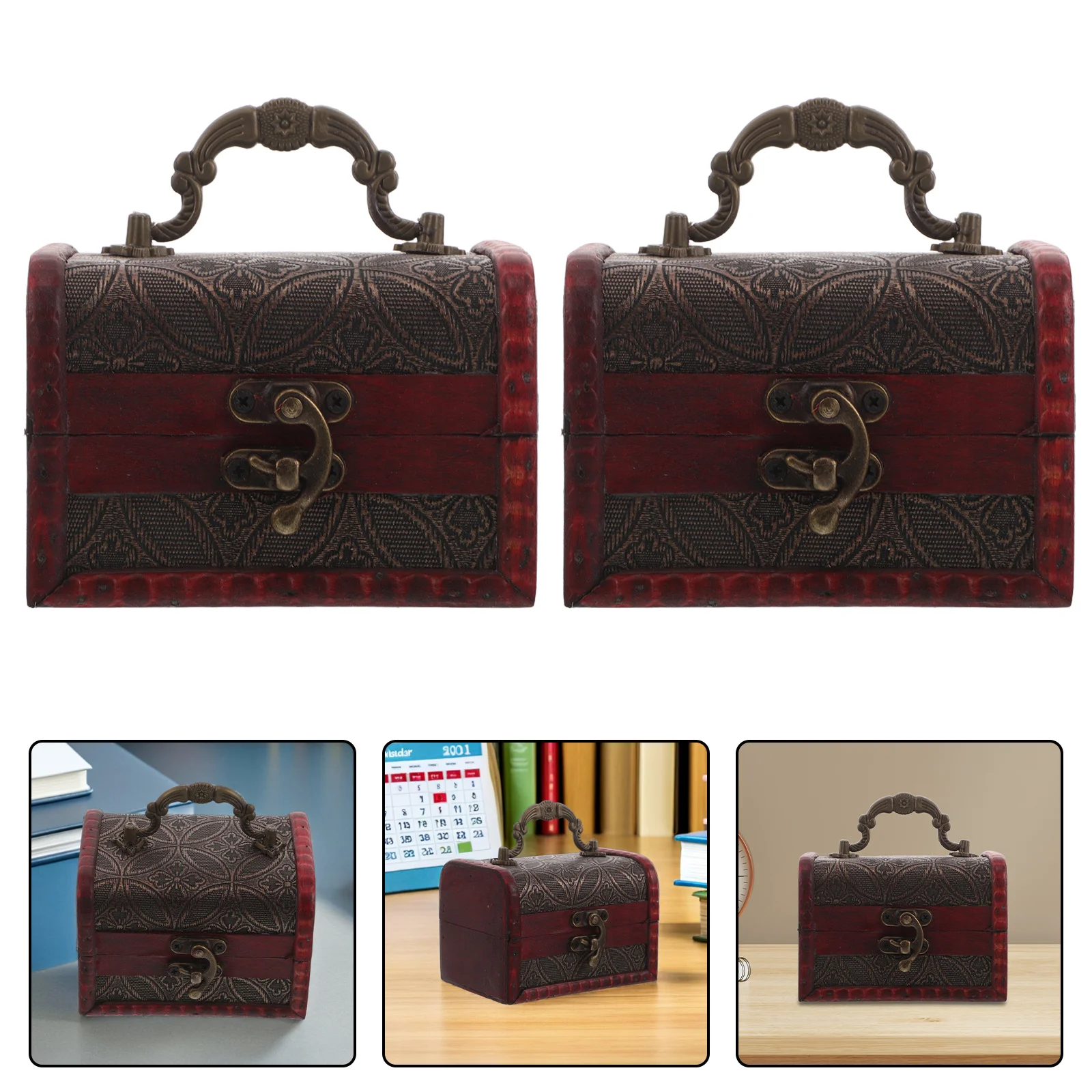 

3pcs Vintage Keepsake Box Red Retro Jewelry Storage Wooden Chest Organizer For Travel Trinkets Decorative Box Portable Case
