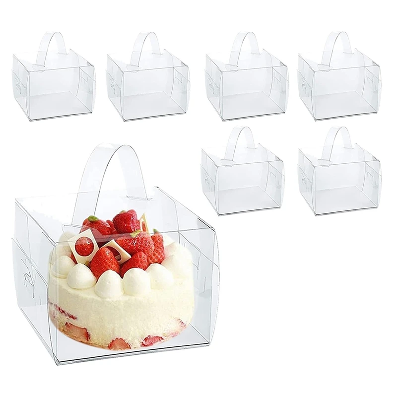 

20Pcs 13X13x13cm Clear Cake Boxes With Handles & Cake Boards, Forcakes, Desserts, And Cupcakes , Party Cake Forwedding