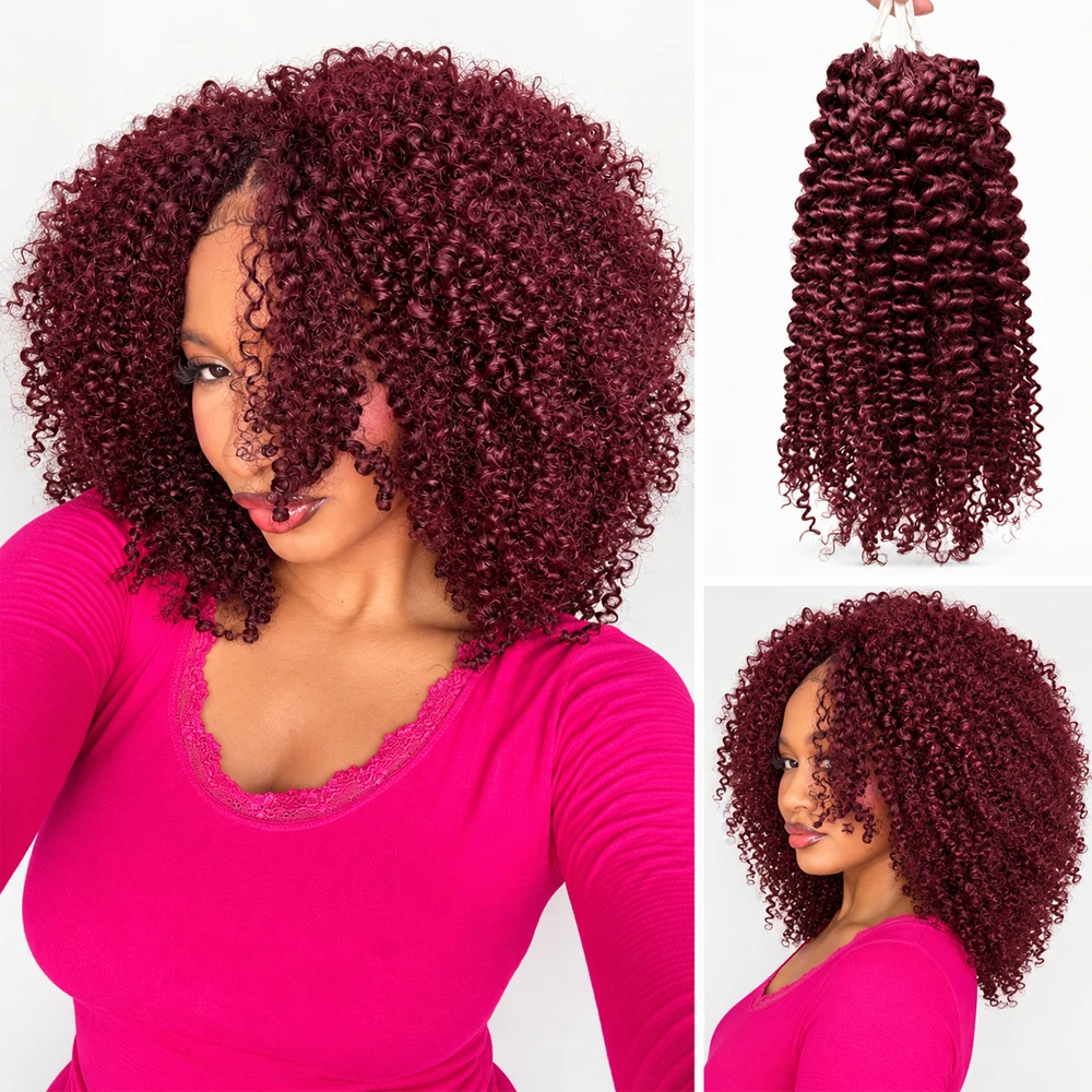 Burgundy 99J Color Curly Crochet Human Hair Extensions Afro Texture Miracle Knots Knotless Pre Separated Braids For Black Women