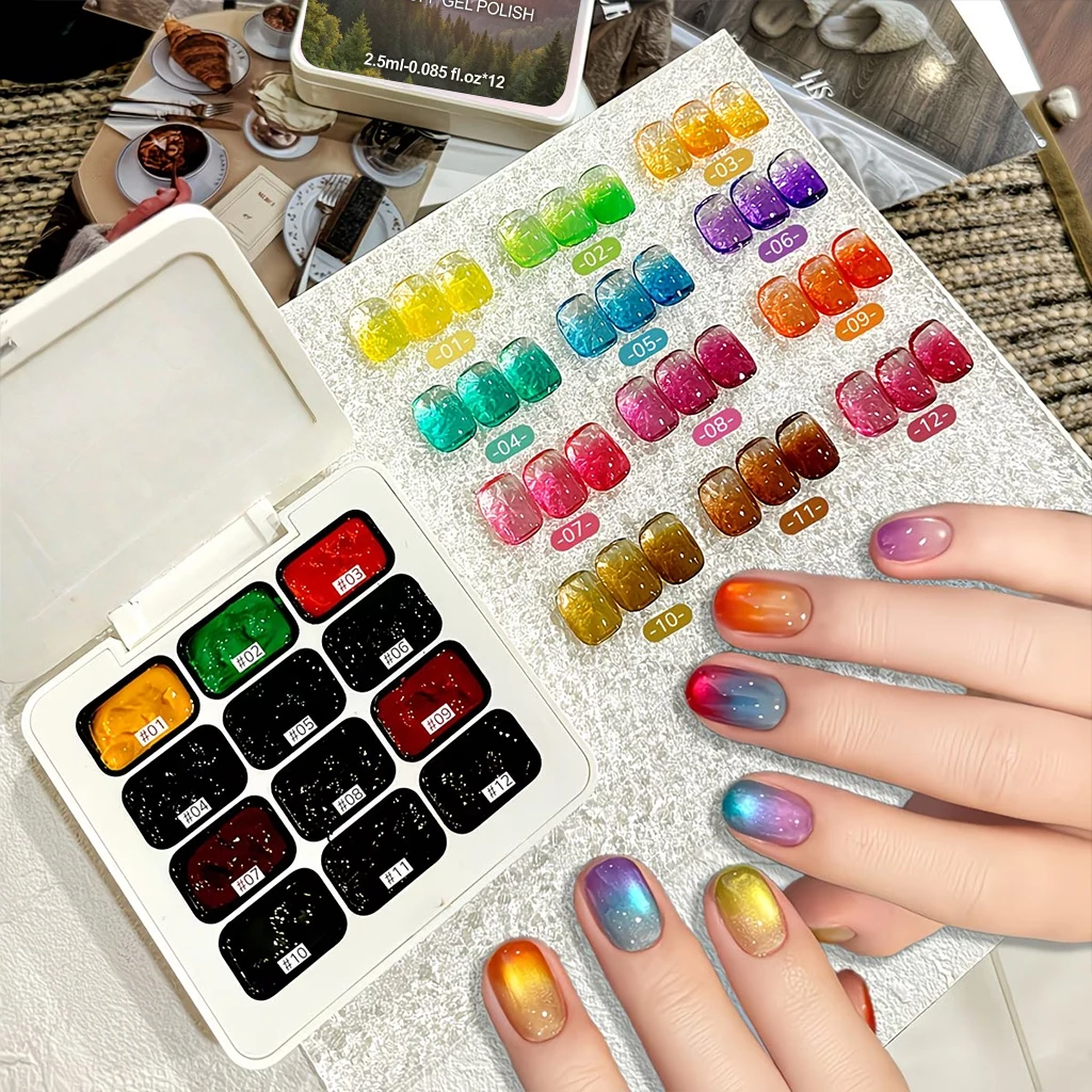 12-color candy-colored semi-transparent gel nail polish gradient semi-permanent removable UV LED nail polish