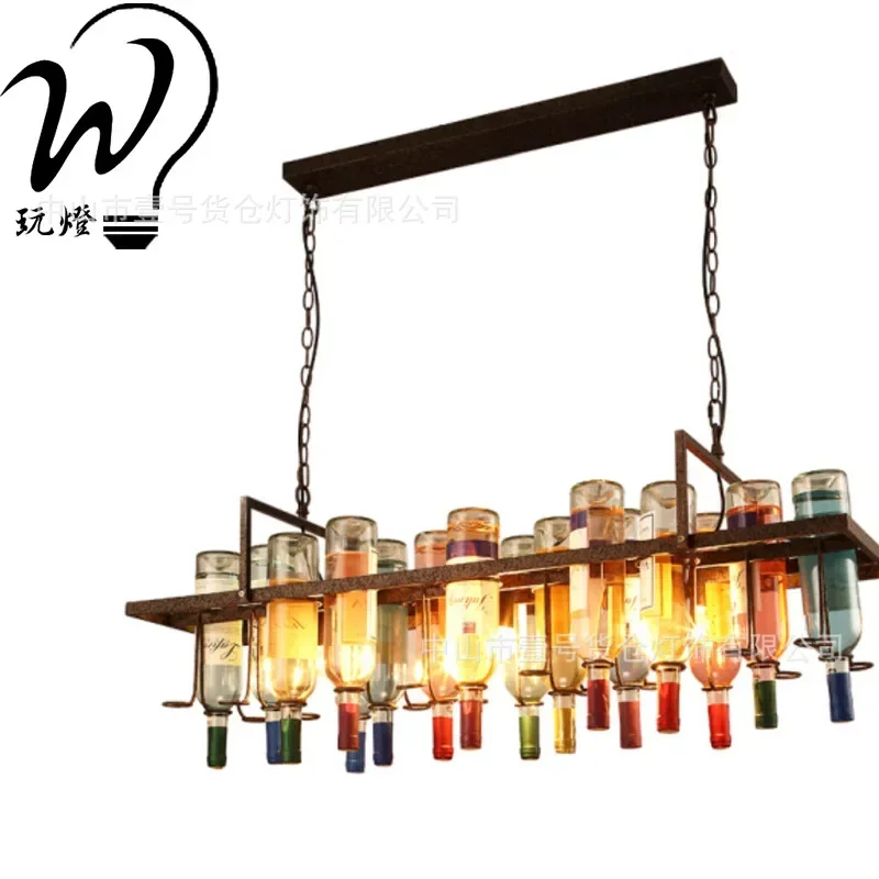 Vintage Rust Color Metal Wine Bottle Chandelier E27 LED Cafe LOFT Bar Iron Droplight Store Cafe Bar Lighting Fixture