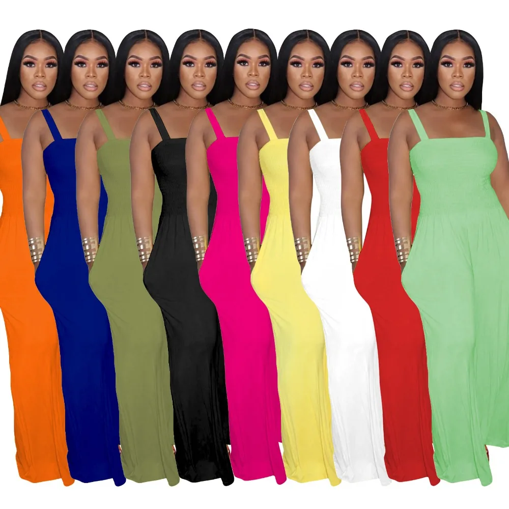 

New European and American Women's Solid Color Casual Suspender Strapless Wide-leg Jumpsuit