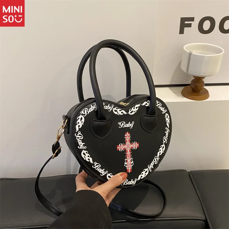 

Miniso 2025 Сумка в форме сердца в стиле панк, готический кошелек через плечо, темная женская сумка с шипами
