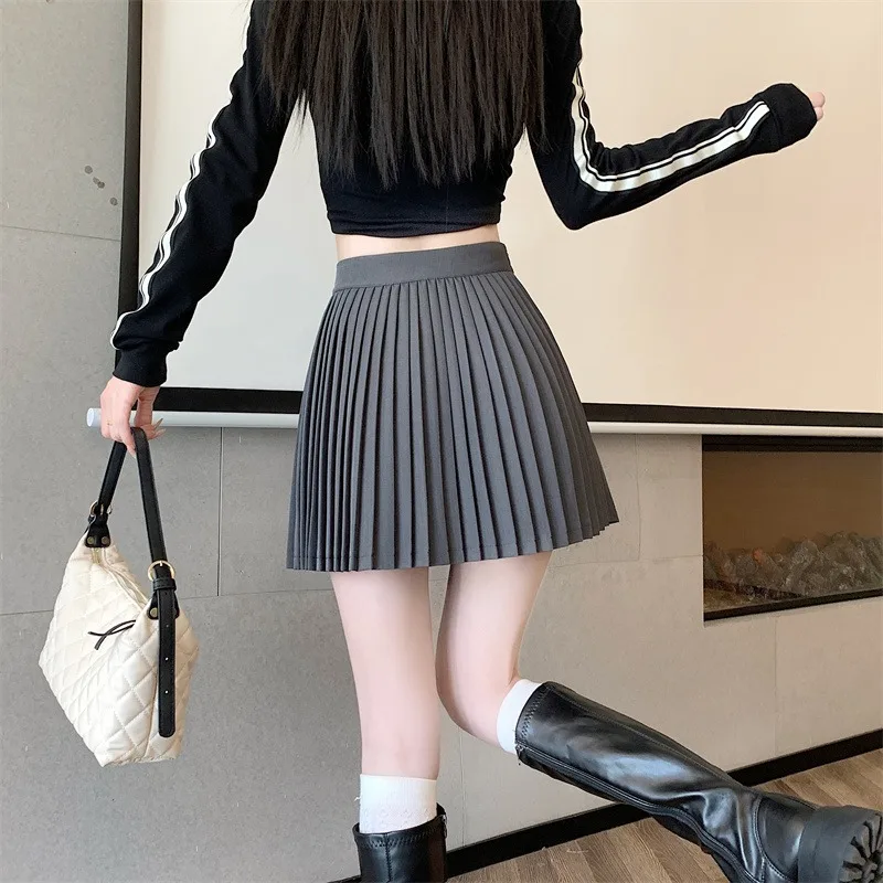 GAODINGLAN Preppy A Line High Waist Women Skirts Summer Slim Fit Sexy Mini Pleated Skirt JK Inner Lining Solid Skirt Versatile