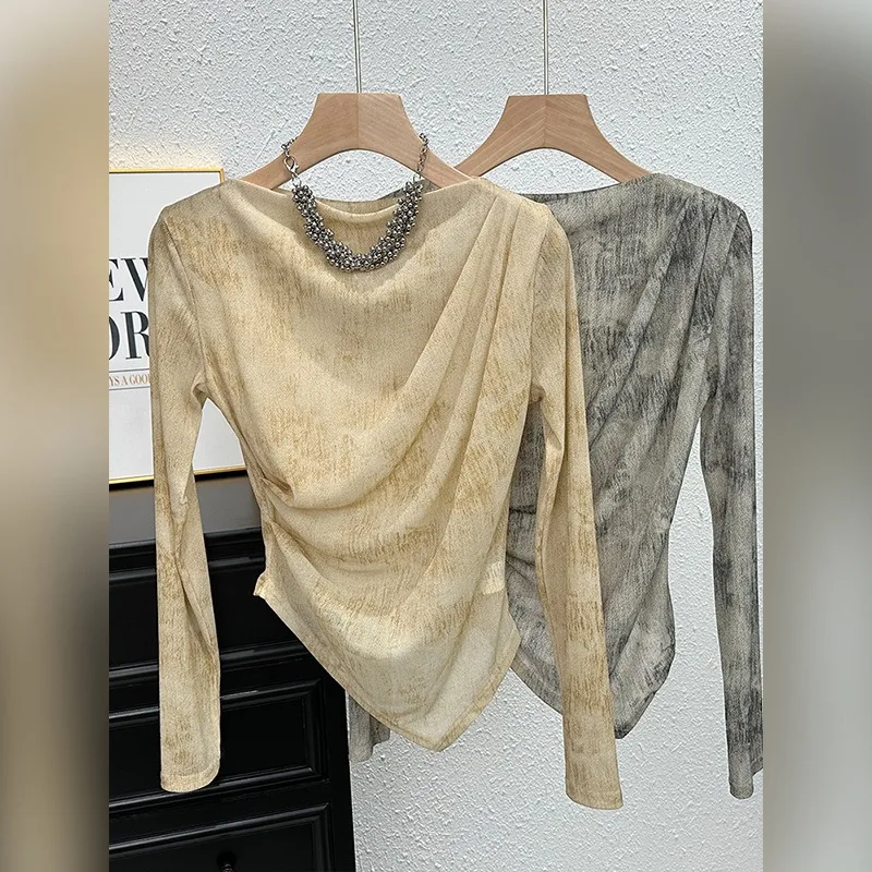 女性用長袖Tシャツ,絞り染め,不規則なトップス,痩身,日焼け止め,韓国のファッション,カジュアル,デザイン