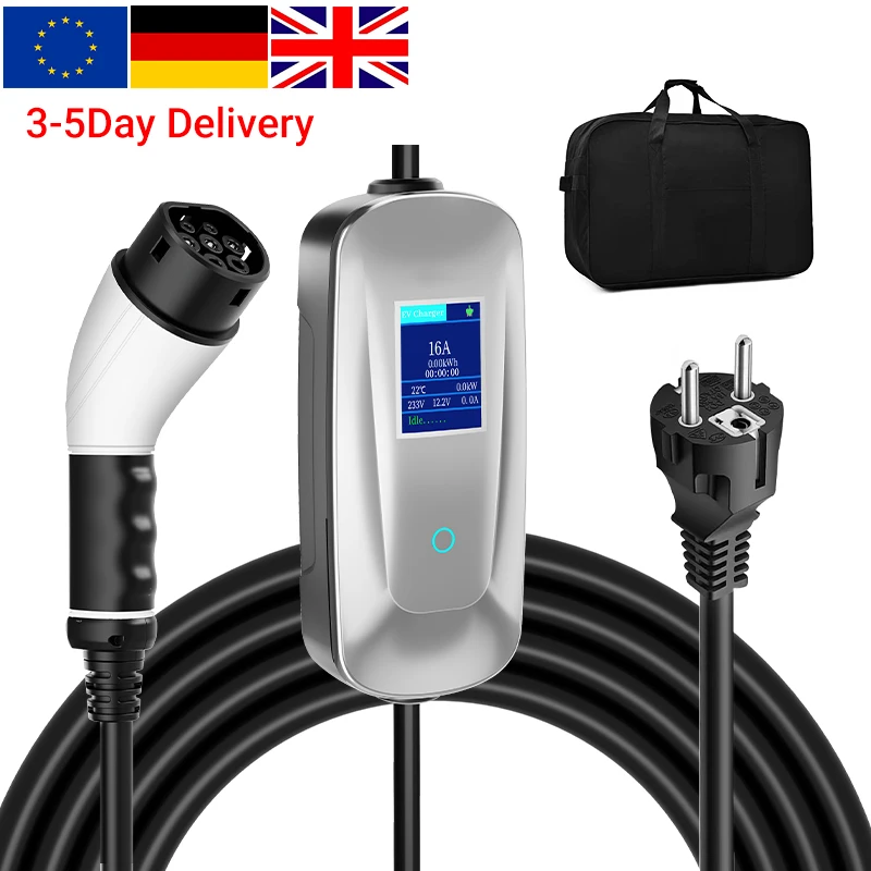 

Amino UK EU Stock 220v 16amp level 2 mobile ac type 2 electric car charging 3.5kw 16a portable ev charger