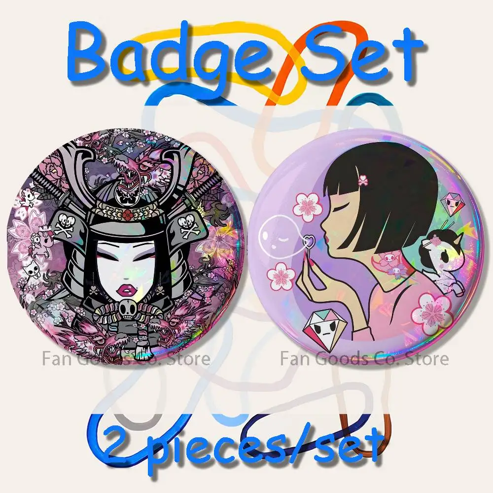 Kawaii T-Tokidoki 2-teiliges Set, Anstecknadeln, Rucksack, Kleidung, Schmuck, Accessoires, Cartoon, runde Brosche, Button-Abzeichen, Fans-Kollektion, Geschenke – Detail 8