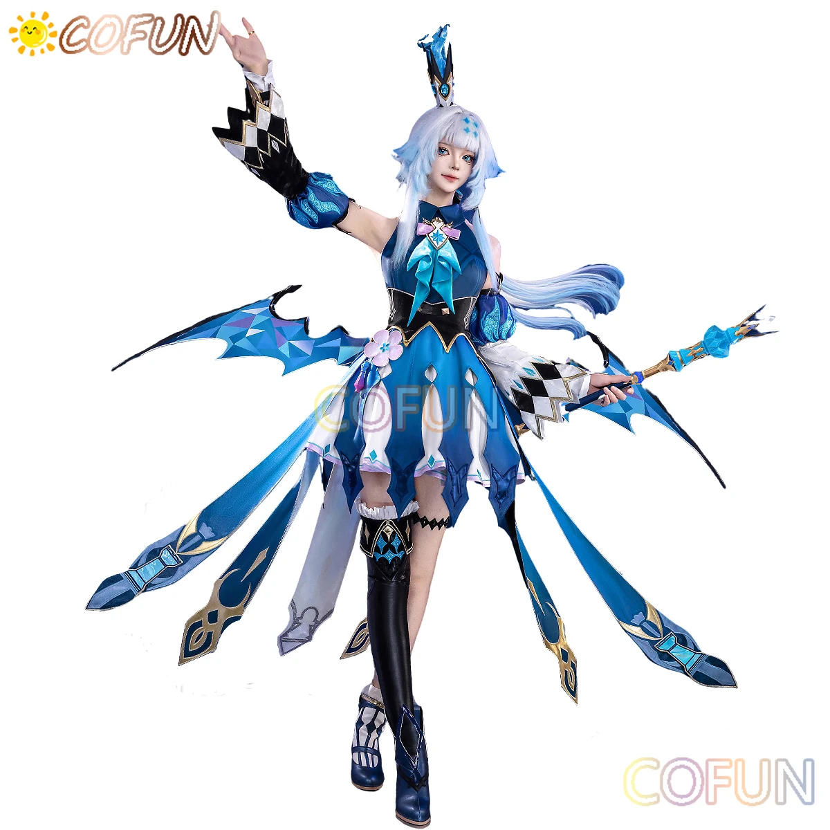 COFUN Honkai ستار السكك الحديدية Cerydra المرأة تأثيري حلي رائعة الأزرق الجناح فستان عباءة البدلة الزي لعبة حفلة الهالوين لعب دور U #4