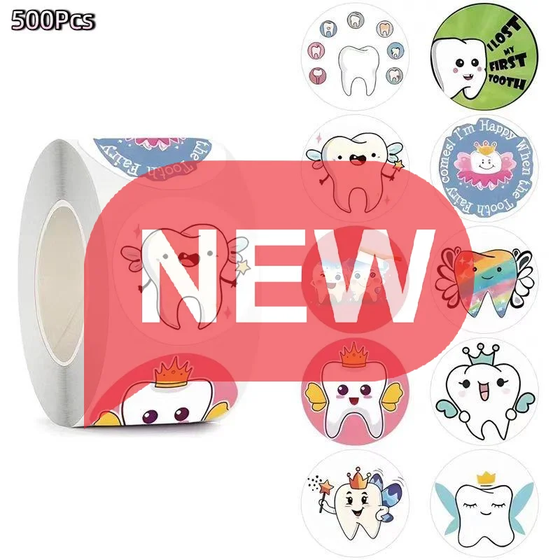 500pcs/Roll Dental Stickers Cartoon Decoration Tooth Shaped Sticker Label Sticker Dental Supplies Dentistry Dental Clinic Decals