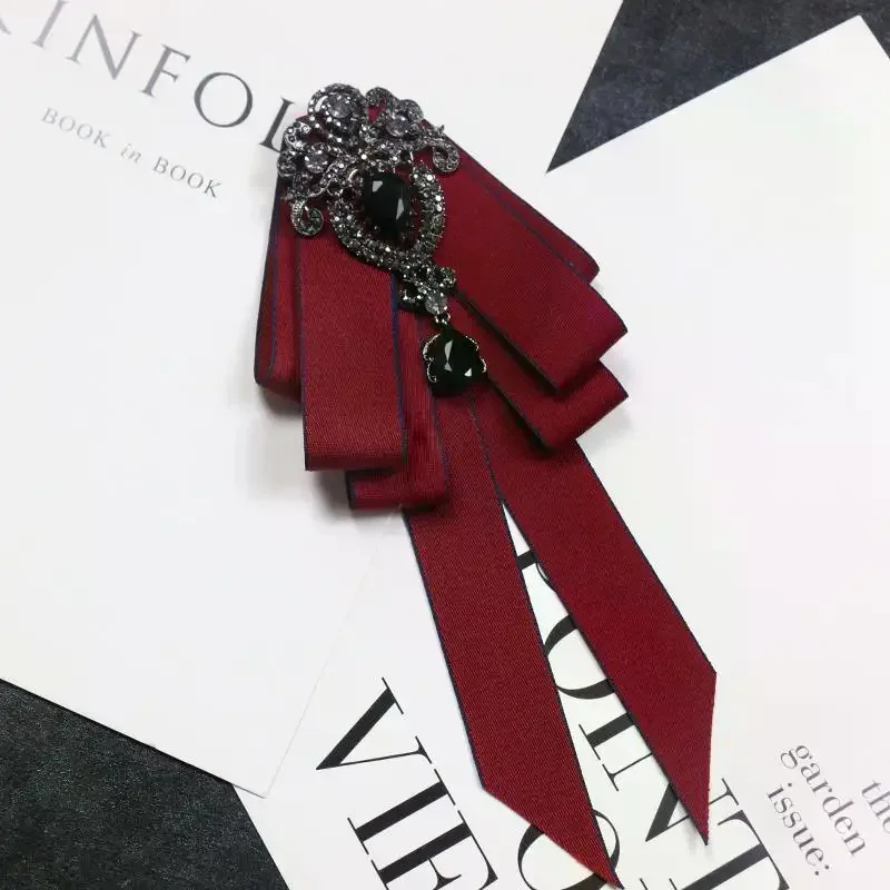 Fashion Ribbon Bow Necktie Rhinestone Crystal Fabric Cloth Art Luxury Wedding Decoration Gift For Women