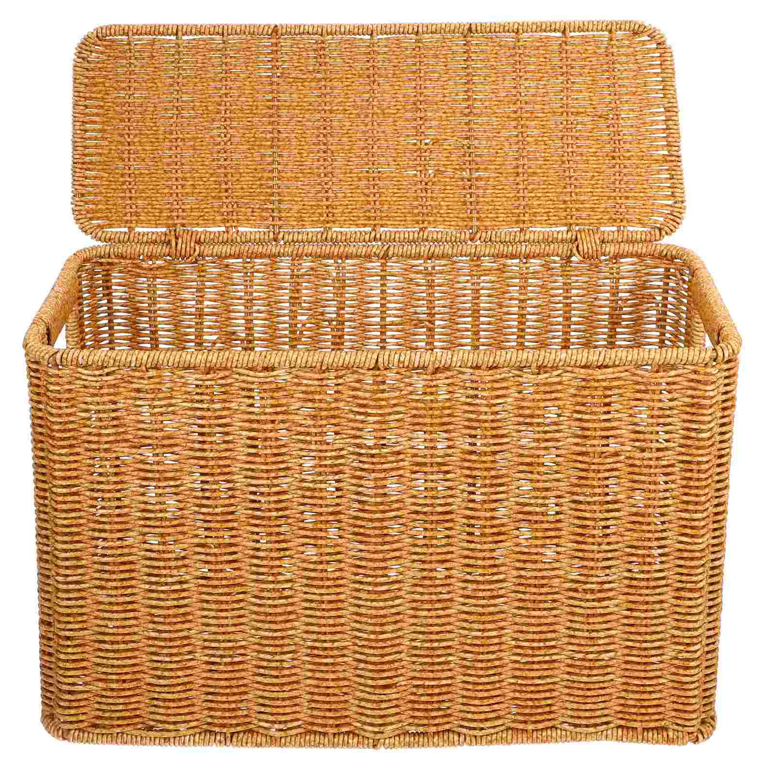 

Narrow and Tall Storage Box with Lid Magazine Rack Weave Sundries Baskets Small Handles Plastic Toys Picnic