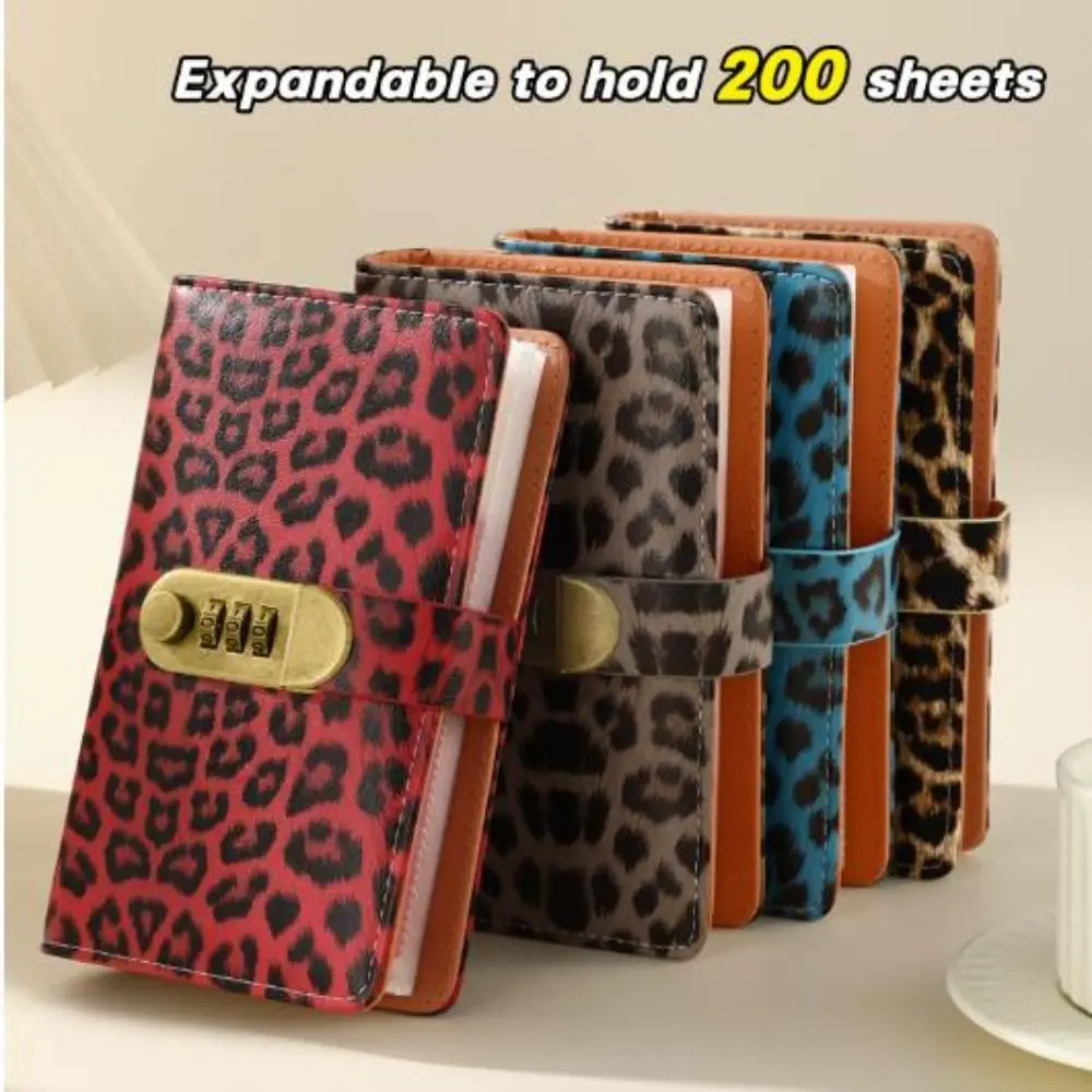 

PU 100 Envelopes Money Saving Challeng Leopard Print Save Money Mini Binder Savings Challenge Waterproof With Password Lock