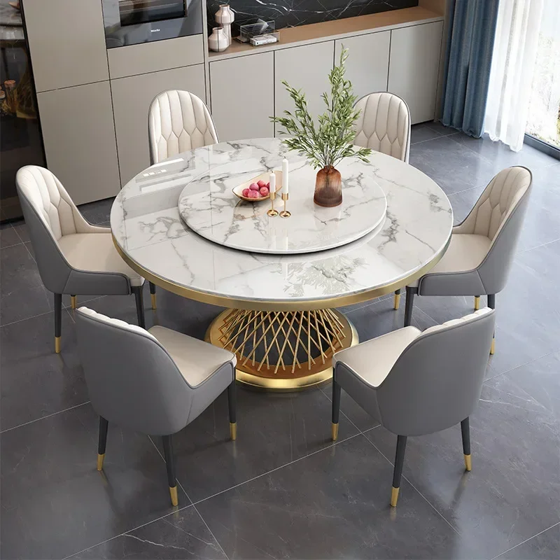 Light luxury marble dining table and chair combination household small apartment with turntable round