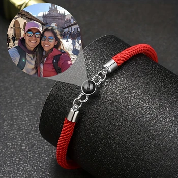 Bracelet de Projection d'image couleur personnalisé, pendentif en cuivre, corde tissée à la main pour petite amie, maman, saint-valentin, cadeaux romantiques de noël