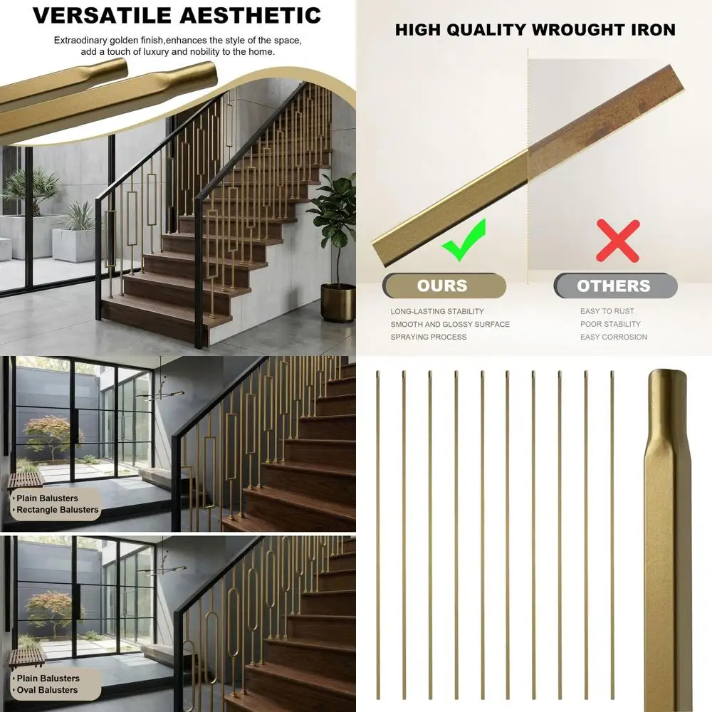 

44 кованых простых балясин, 1/2-дюймовые полые квадратные шпиндели для внутренних лестничных ограждений, упаковка из 10 штук