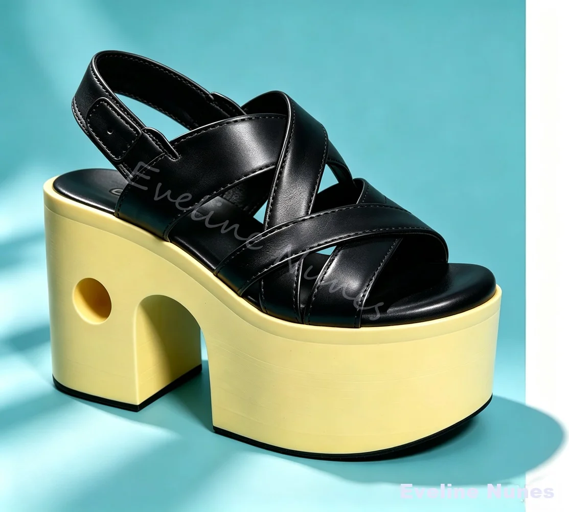 White Crisscross Strap Platform Sandals Women Hollow Open Toe Y2K Summer Festival Club Party Street Fashion Ladies Dress Shoes