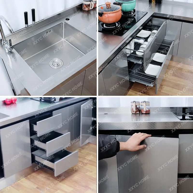 A 304 stainless steel kitchen cabinet, vegetable basin integrated cabinet, sink stove, dining side locker
