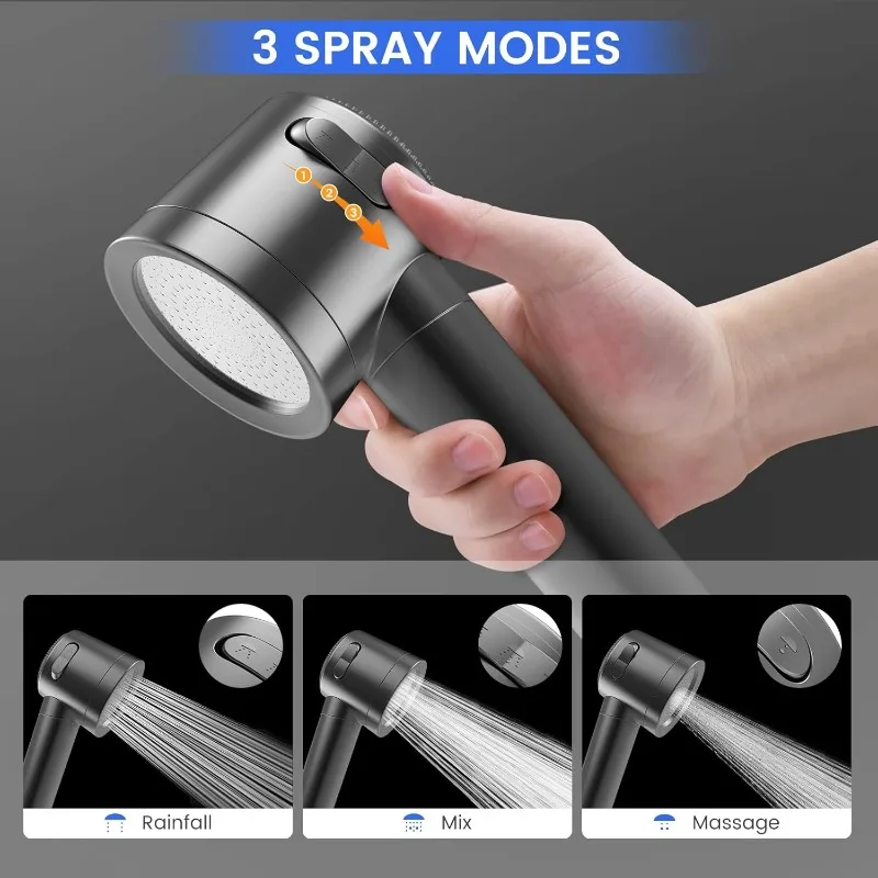 High Pressure Filtered Shower Head 3 Modes ABS Water Saving Spray Handheld Clear Showerheads with With Filter Beads for Bathroom