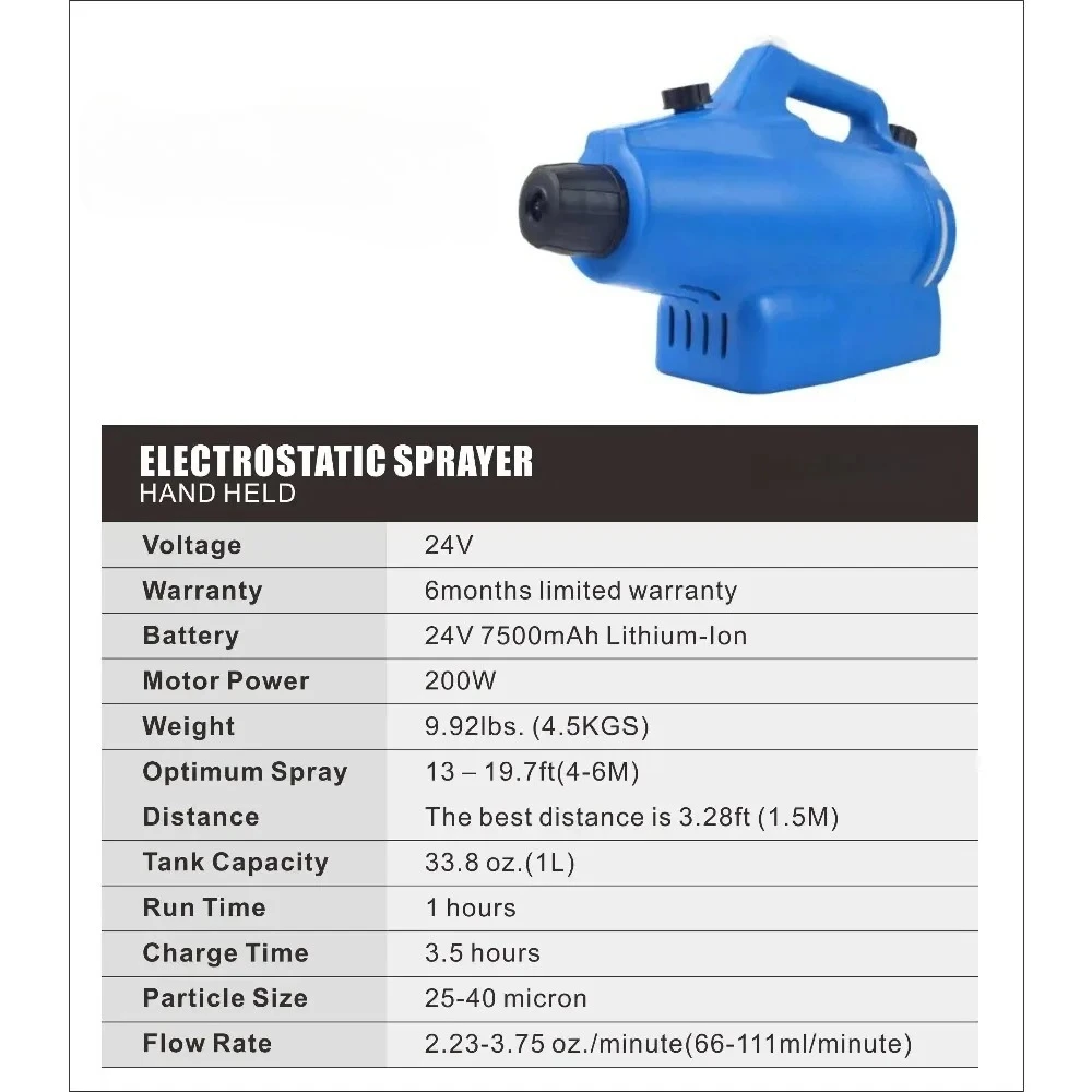 Efficient Electric Power Sprayer for Agriculture and Horticulture ULV Fogger 1.0 Liters Capacity