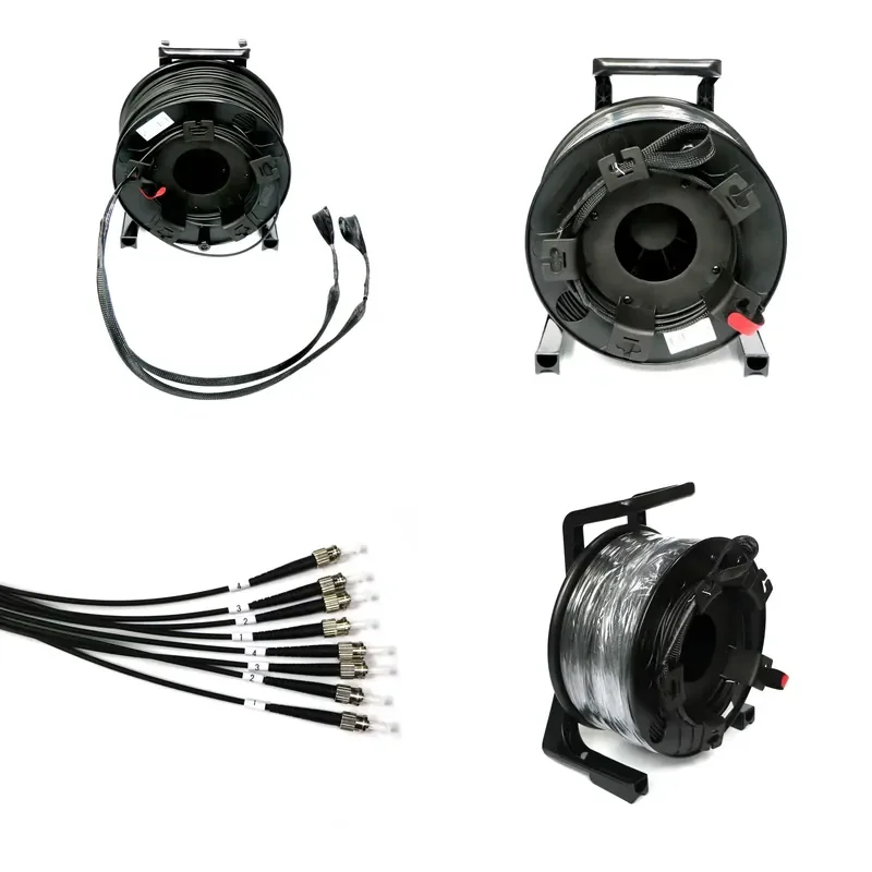 Ruggedized TPU Deployable Fiber Optic Cable With Reel Cart 100m 300m Singlemode G657A Flexible Armored for Field Use