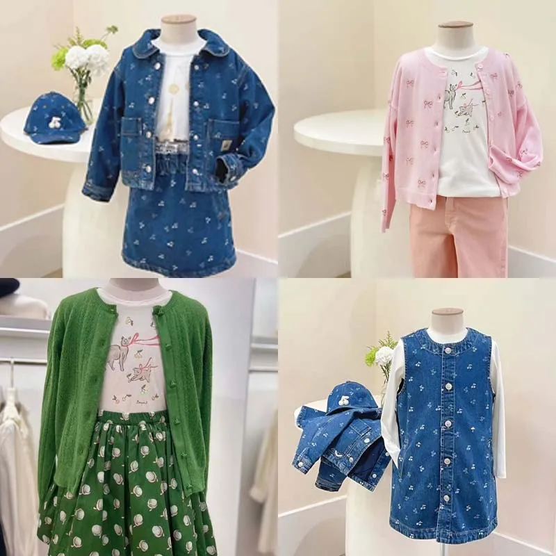 

2025 BP Autumn Winter Girls Embroidered Denim Skirt GIRL Denim Jacket Kids Dresses for Girls Cherry Cowboy Set dresses