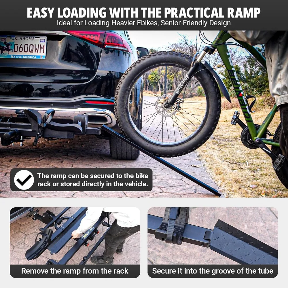 TRAILV2 ヒッチマウント 2台用自転車ラック（バイクランプ付き）- チルト、折りたたみ、盗難防止ヒッチ＆ホイールロック、耐荷重170ポンド、2インチレシーバー、アップ