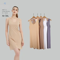 M-5XL Plus Size UV Neck Slips Dresses For Women Summer Thin Cool Seamless Petticoat Underskirt Sleeveless Underwear Skirt