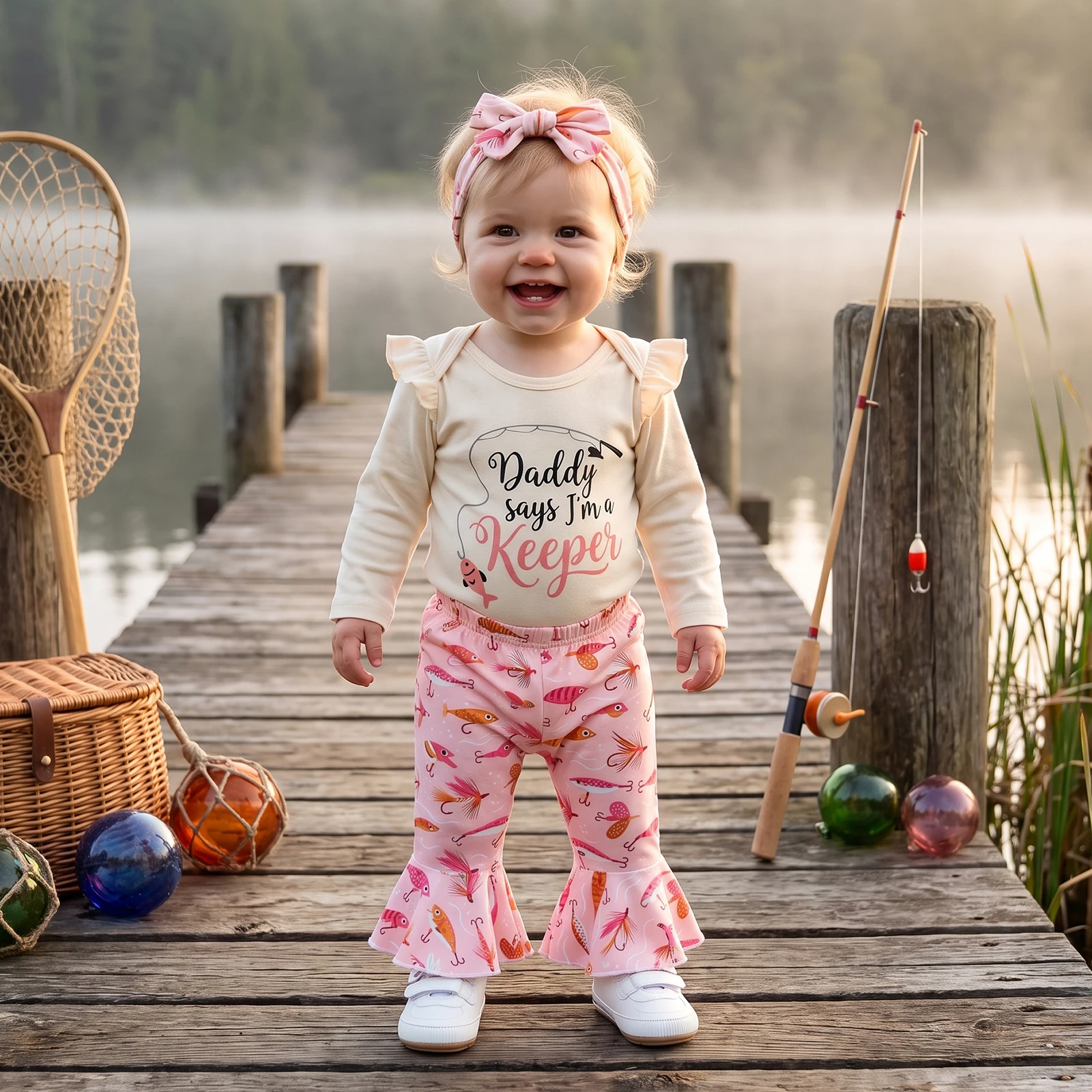 Baby Girl Fall Outfits Long Sleeve Romper Flared Pants Bow Headband 3Pcs