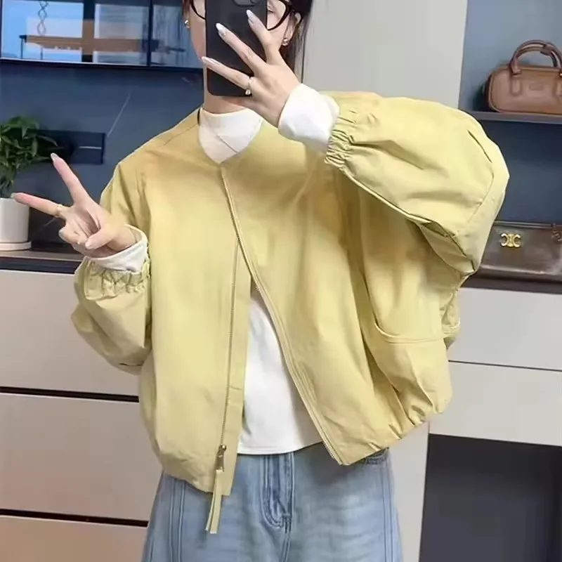 Women's Short Coat 2026 New Spring Autumn Round Neck Thin Female Casual Tops Loose Ladies Joker Jacket Little Fragrant Outwear