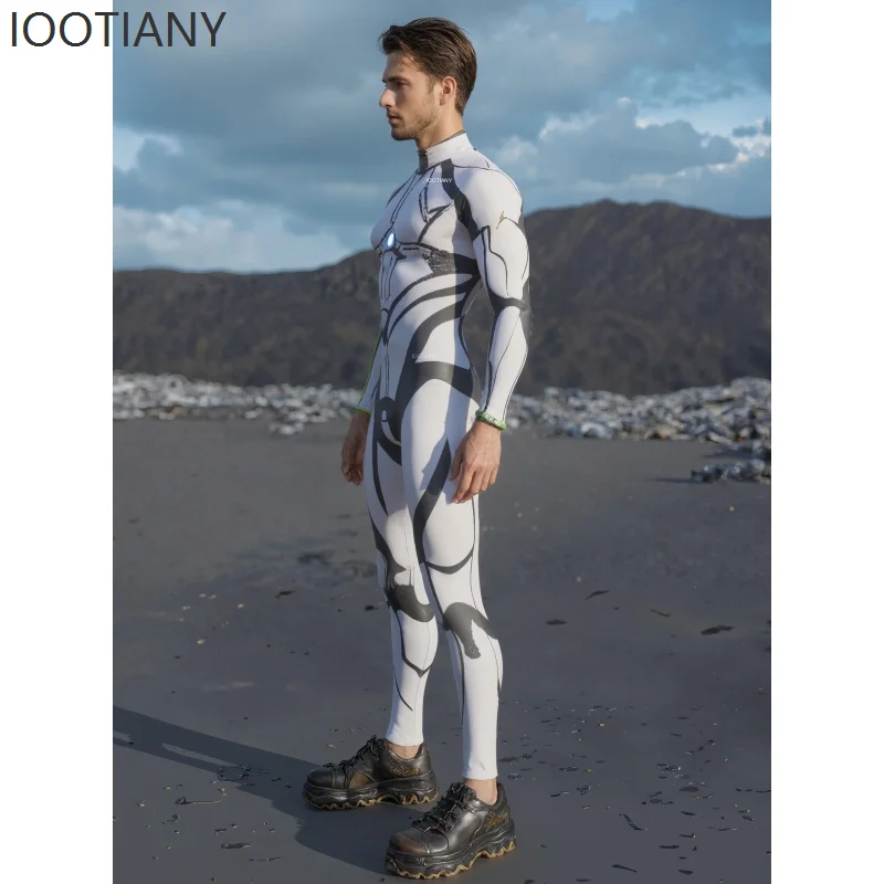 IOOTIANY Halloween-Party Weißer Mechanischer Punk Herren-Bodysuit Cosplay Rave-Party-Kostüm Bühnen-Performance Strumpfhose Jumpsuit – Detail 6