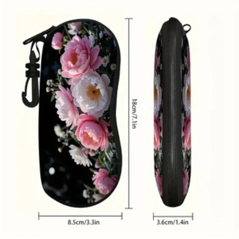 Floral Waterproof Eyeglass Organizer Keychain 1Pcs with Carabiner Lightweight Glasses Bag for Travel Hiking Use