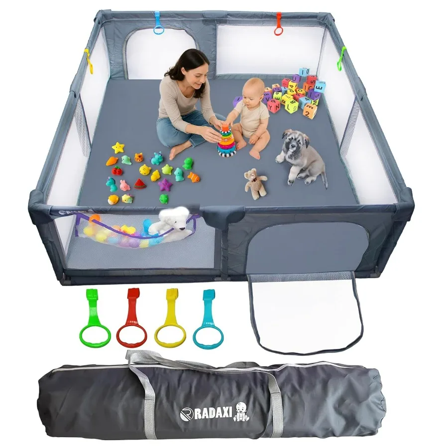 Box per bambini extra large 79x71 pollici con cancelli con cerniera e recinzione di sicurezza in morbida rete traspirante per uso interno ed esterno Ideale per