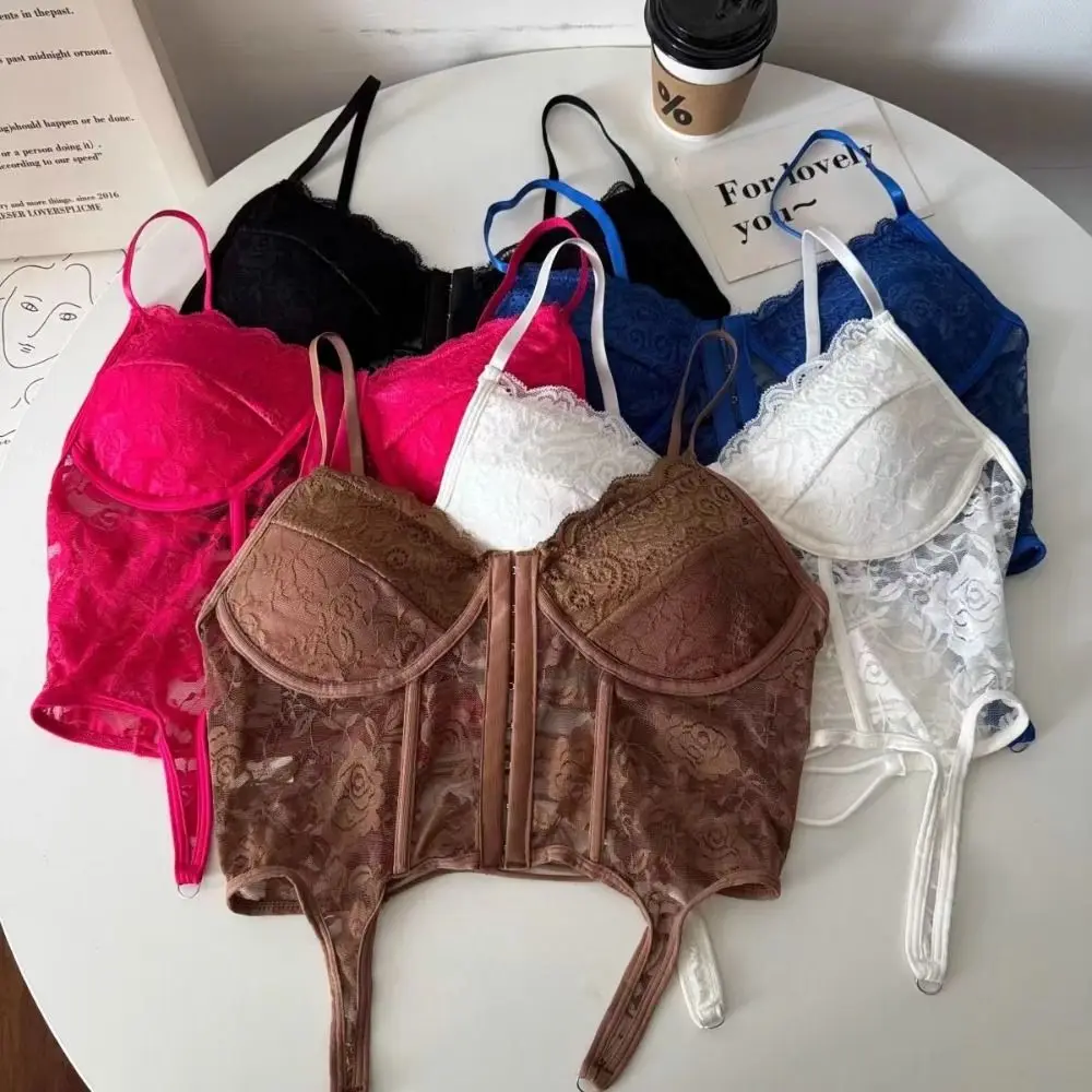 

Fashion V-Neck Sexy Lace Corset Top Slim Fit INS Floral Lace Camisole Push Up Off Shoulder Slim Bodice Girl
