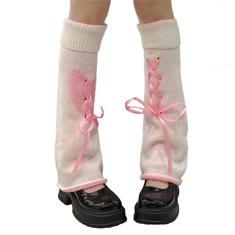 Womens Lolitas Knit Long Socks Heart Leg Warmers Punk Harajuku Booties Socks