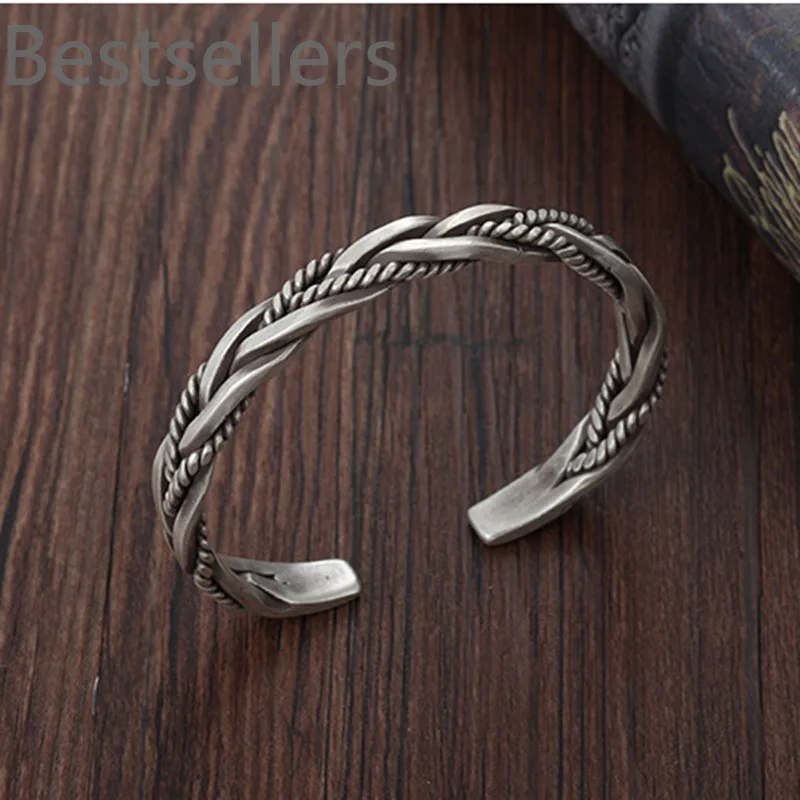 

925 Sterling Silver Twisted Woven Bracelet bangle Cuff man women Retro Thai Original Handmade Exquisite Unique Opening Gift
