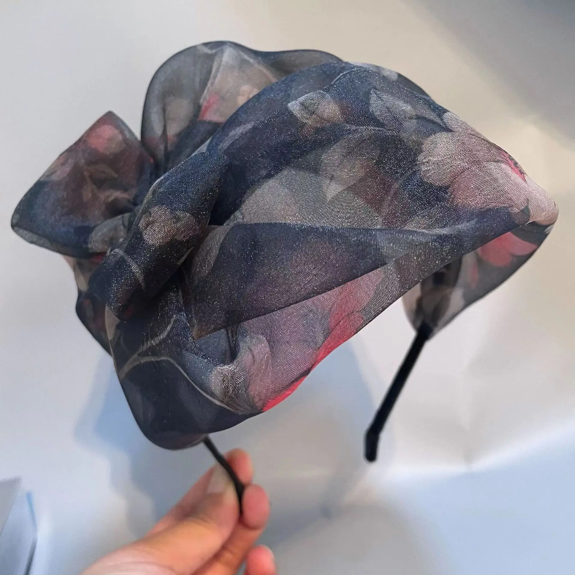 

New organza printed beret headband, European and American breathable versatile hair accessory, high skull top headpiece