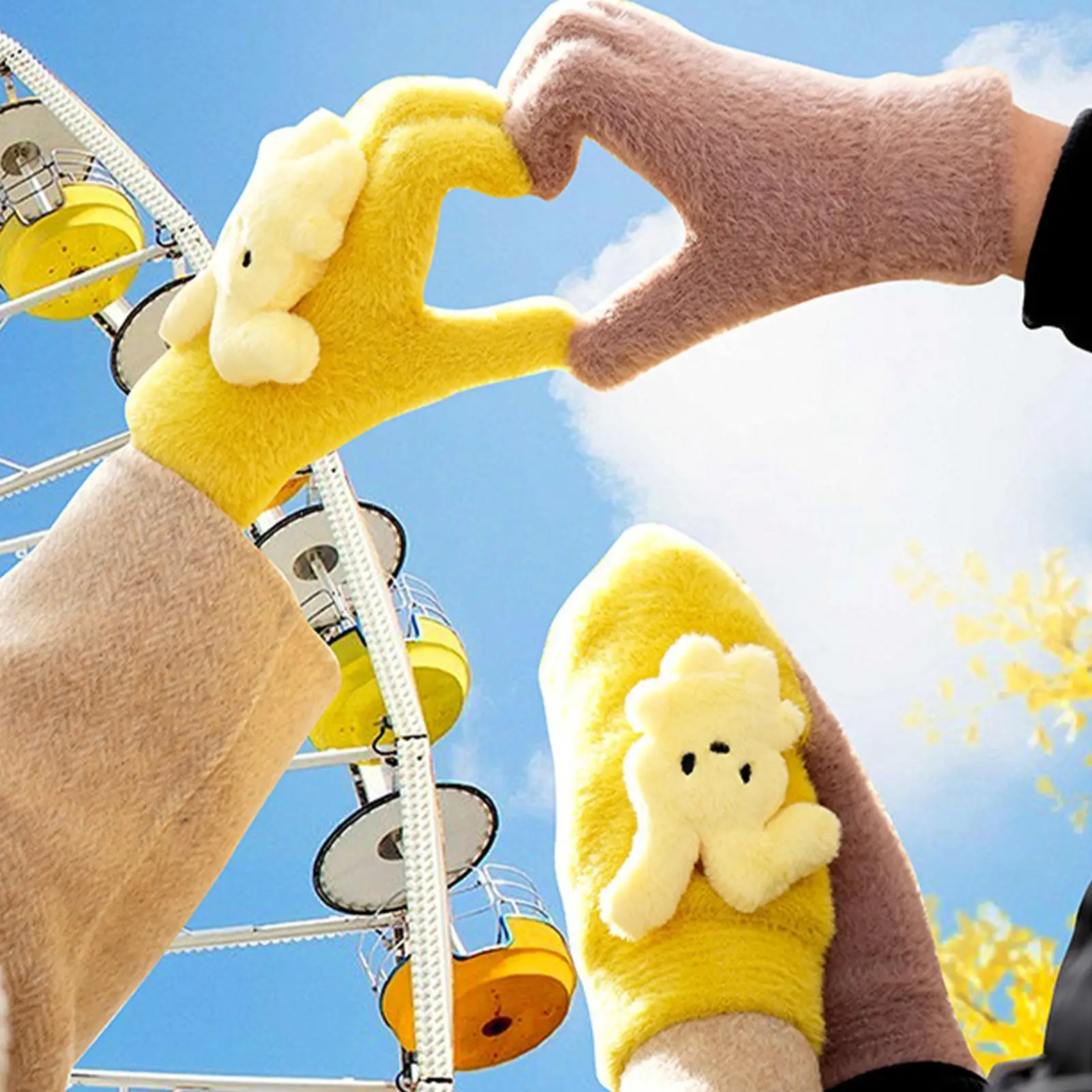 Couple Holding Hands Gloves Touchscreen Warm Mittens Pair Set Creative Valentine Gift for Winter Outdoor Activities Date Night