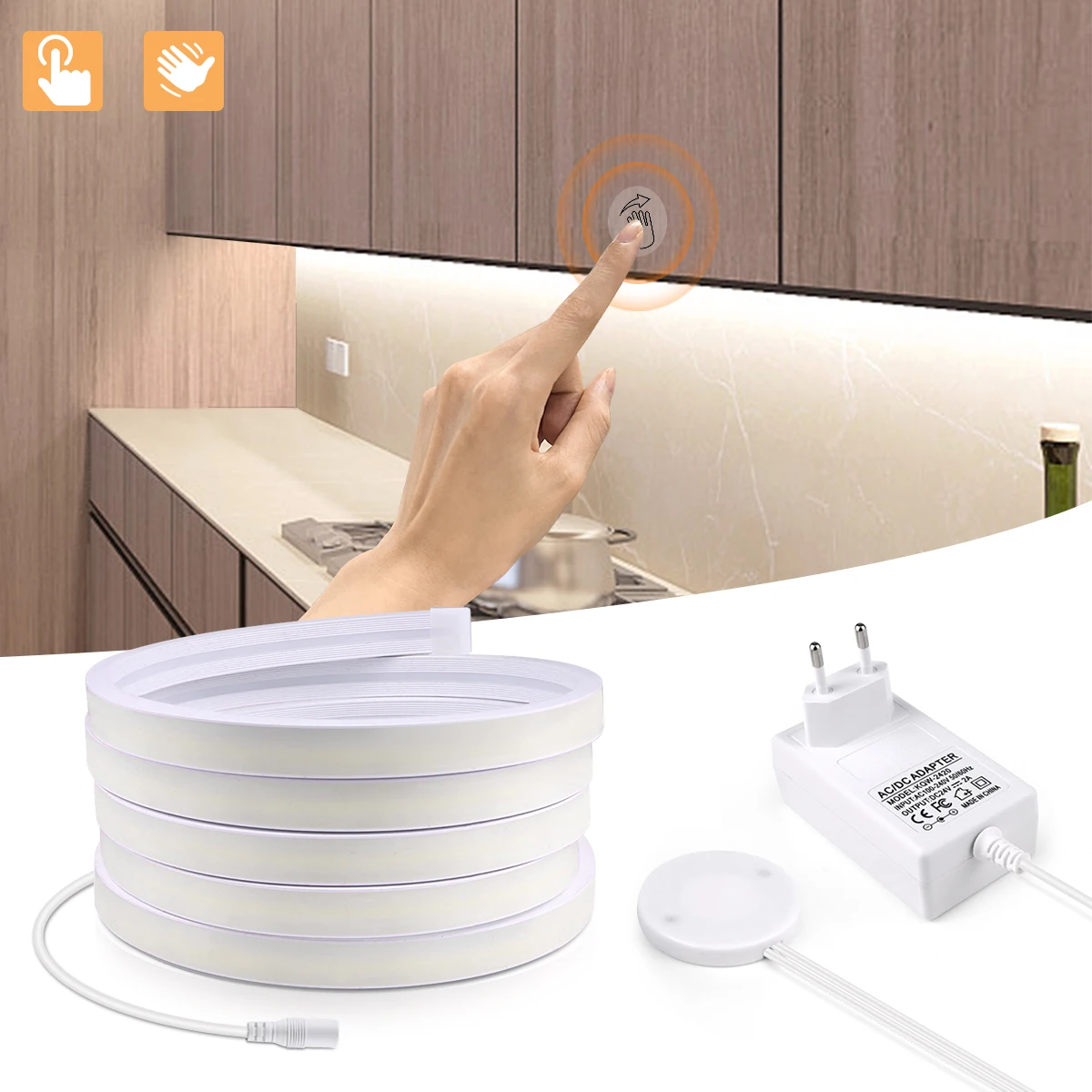 Touch Sensor COB Neon LED Strip Lights Hand Sweep Motion Kitchen Night Lamp 220V To 24V Penetrate Glass Wood Tubo De Luz