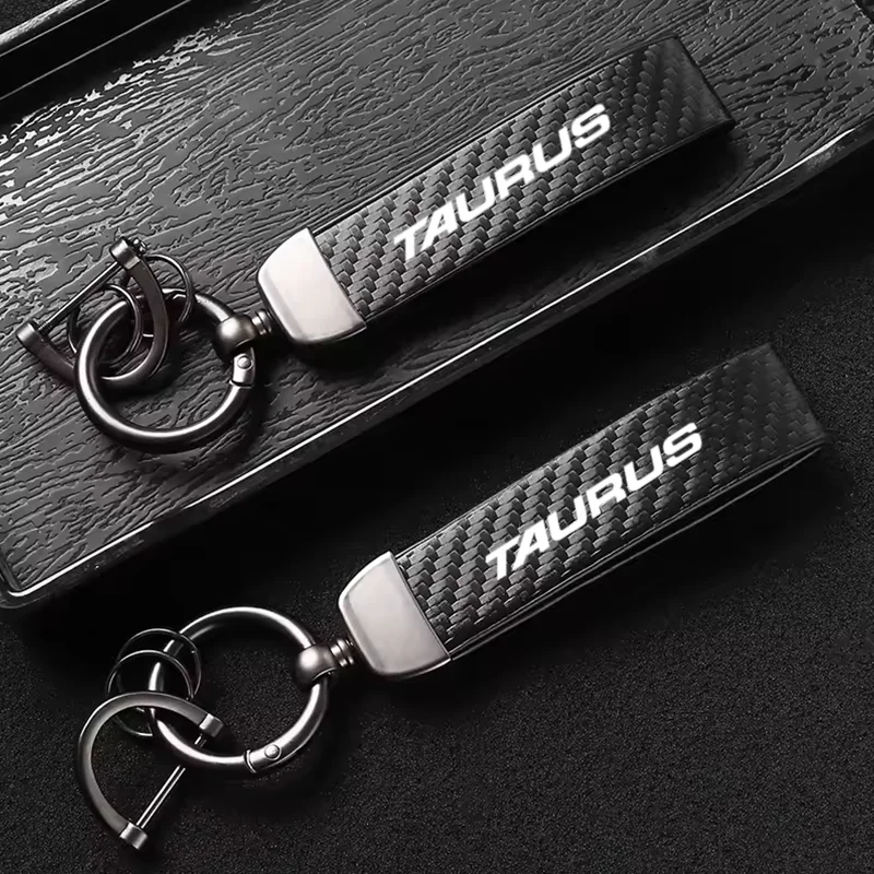 Carbon fiber Leather Car Keyring Exquisite Anti-lost Car Keychain For Ford Taurus 2011 2014 2015 2016 2018 2020 2021 2022
