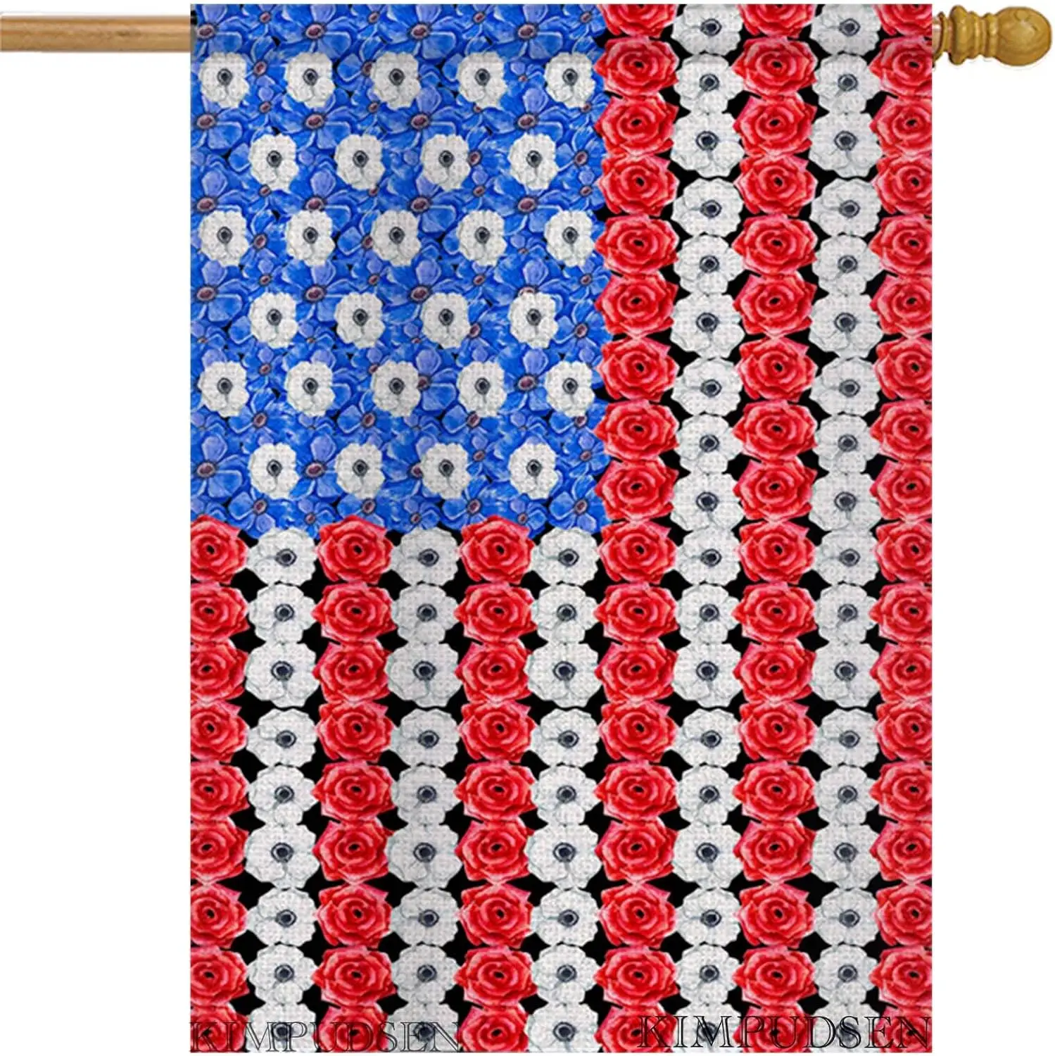 Patriotic Floral House Flag 28x40 Inch Double Sided, Burlap Yard Flag for Summer Holiday Seasonal Outside Outdoor Decoration yyi