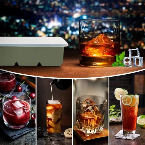 Stor isbitsform med lock, stapelbar stor silikon fyrkantig isbitsform för whiskycocktails bourbonsoppa godsaker, BPA-fri 10 best sales stor isbit - №3