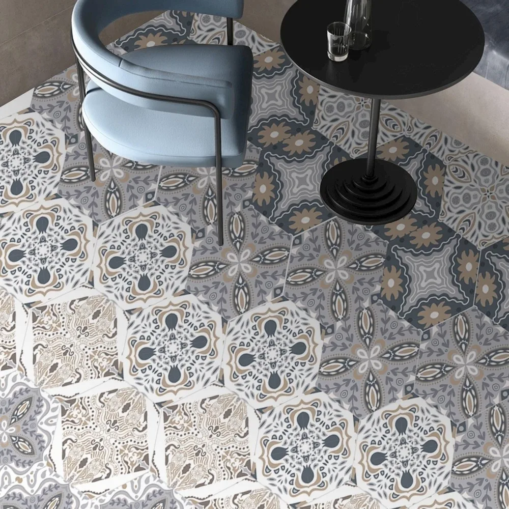 10pcs PVC Tile Stickers Hexagonal Pattern Mosaic Style Floor Stickers Self-Adhesive Peel and Stick Tiles Home Renovation