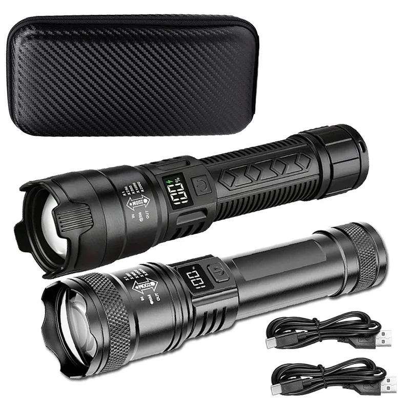 Ultrahelle LED-Taschenlampe, 1500 lm, Typ C, wiederaufladbar, mit großer Reichweite, Zoom, taktische Taschenlampe, für den Außenbereich, Notfall, Camping, Angeln, Laterne