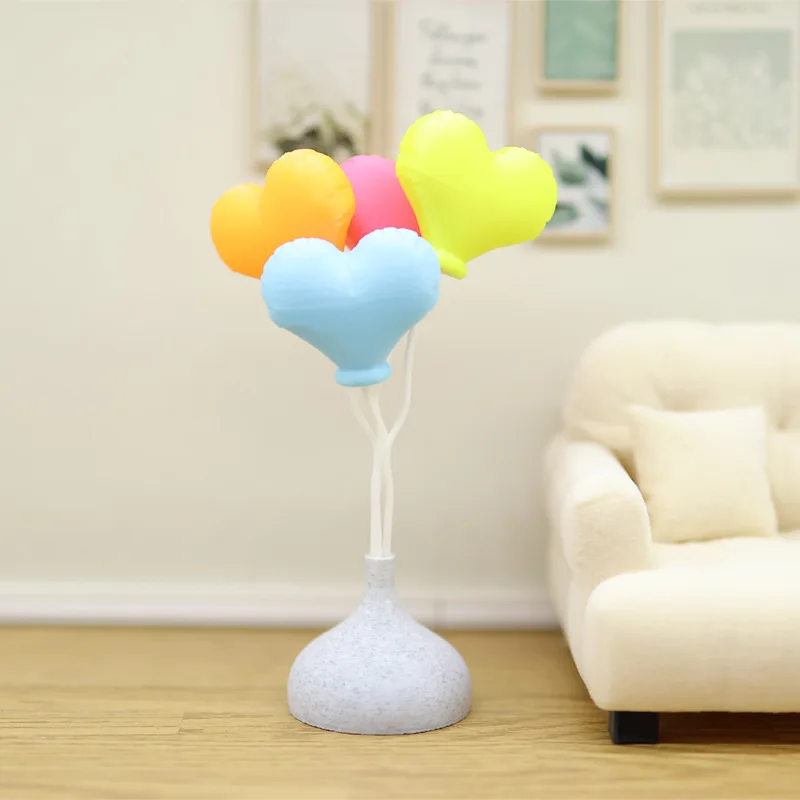 

1:12 Scale Dollhouse Miniature Heart Balloon Stand, Colorful 3D Love Balloon Decor with Vase Base, Diorama Scene Accessory