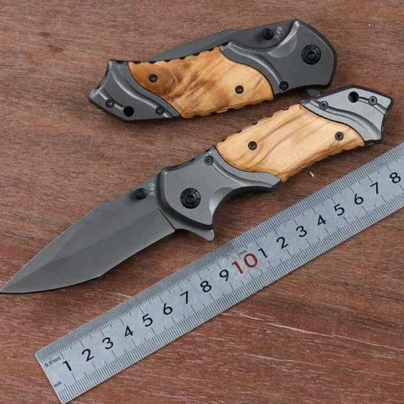 Folding Blade Knives Pocket Knife Camping Hunting Knife Multi Tool 7CR18MOV Blade Wood Handle Tactical Survival Knives