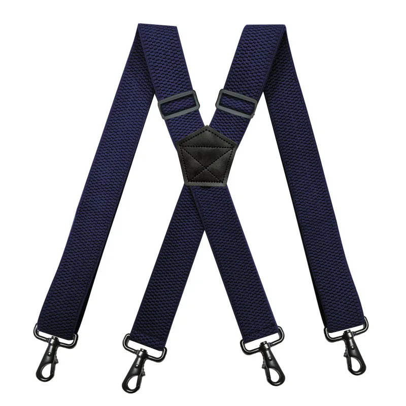 Heavy Duty Extended Work Adult Suspenders, 3.8cmX Back 4 Spring Hooks Pure Dark Black Wind Adjustable Stretch Men's Pants Braces