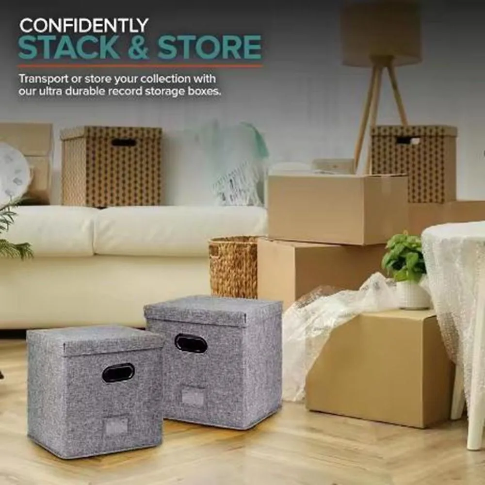 Cotton Linen Vinyl Record Storage Boxes Large Capacity Dustproof Fabric Storage Boxes with Lids Practical Stylish